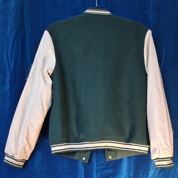 Green and Cream Varsity Letterman Jacket with AM Patch - Picture 6 of 8